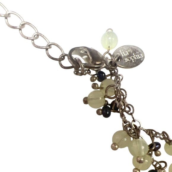 Bohemian Silver Tone Multicolor Bead Necklace Lia Sophia Green Yellow MOP Glass - Picture 7 of 7